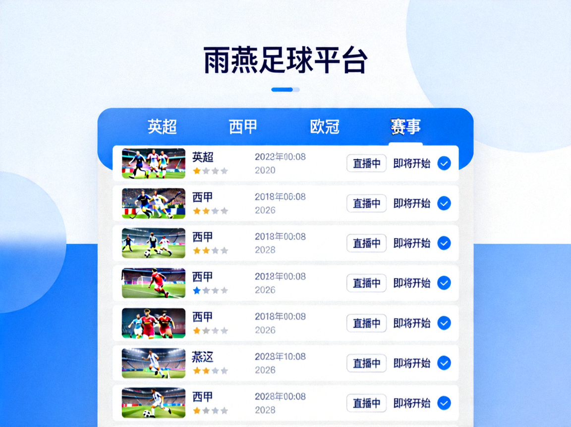 雨燕足球平台多赛事直播列表页面 - 显示英超西甲欧冠等赛程